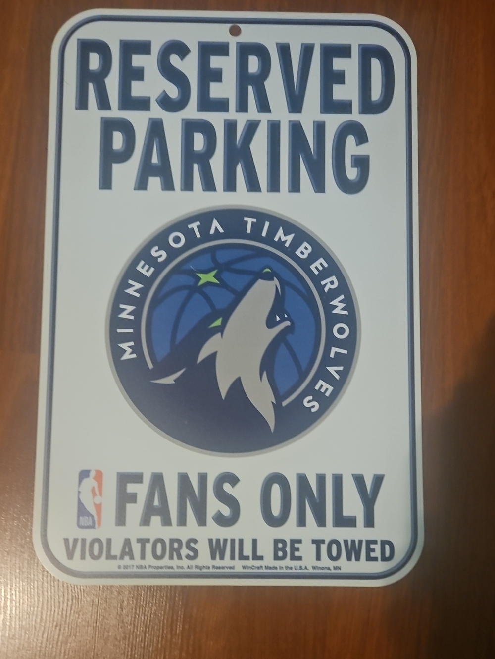 NBA Minnesota Timberwolves Fan Reserved Parking Sign - Blue, White, Gray